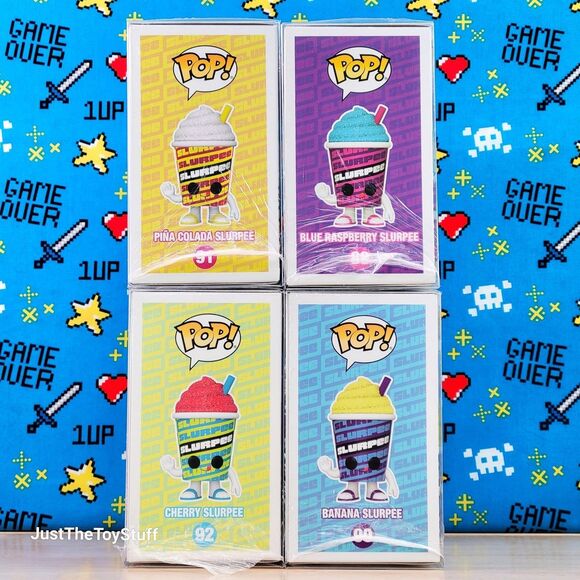 Funko PoP 7Eleven Slurpee Set #89 #90 #91 & #92 Glitter Exclusives + Protectors - Picture 2 of 6